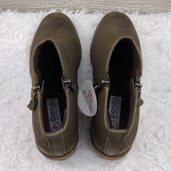 Blondo Empeigne Cuir Green Suede Leather Almond Toe Chunky Heel Ankle Boot NWT - Picture 8 of 16